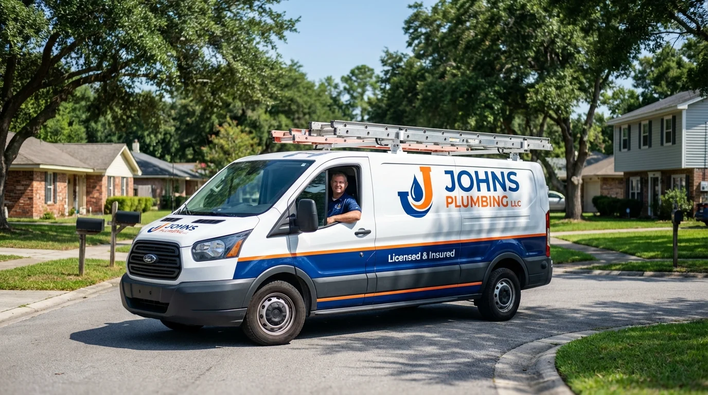 Johns Plumbing LLC service van in Greenville, ME