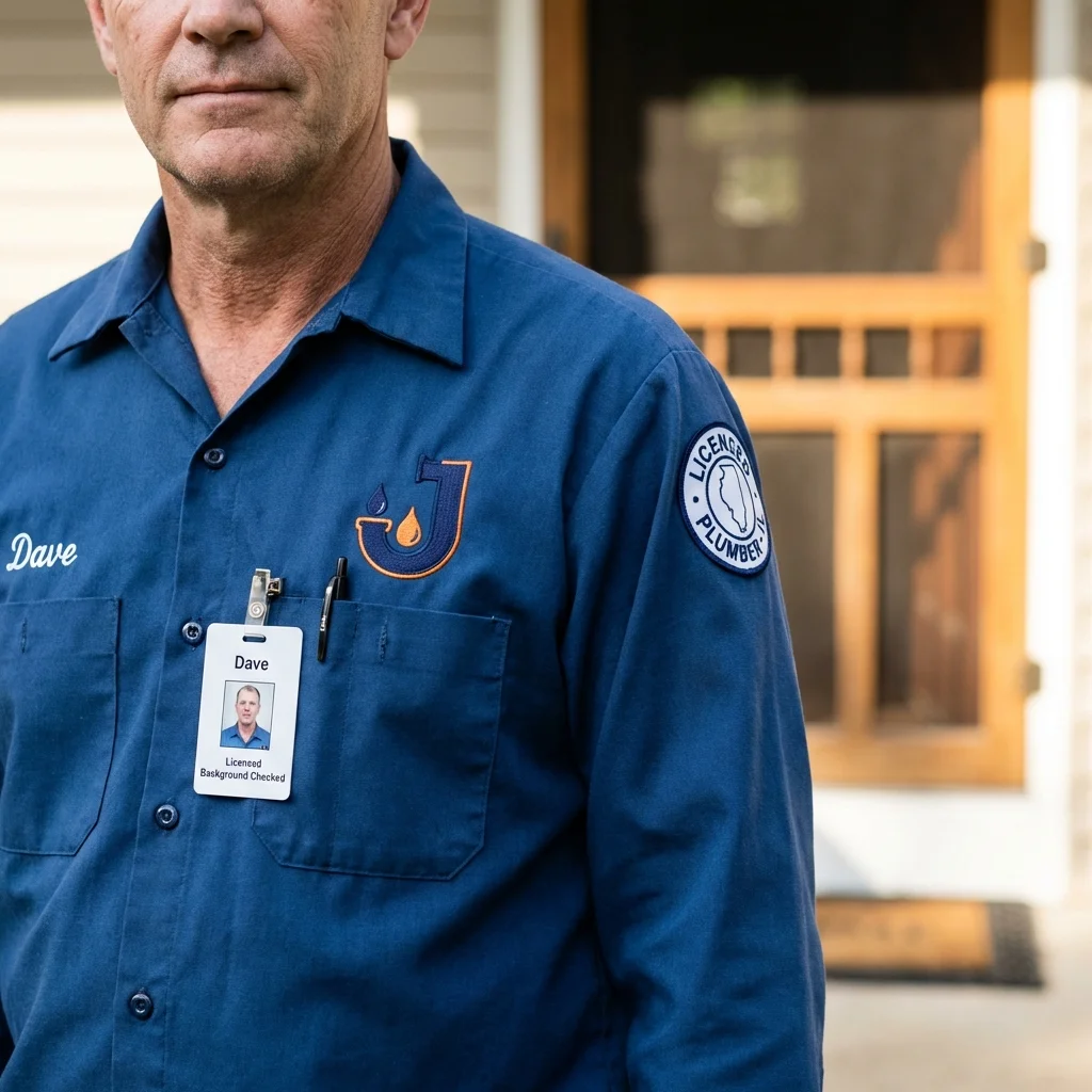 Licensed plumber showing ID badge in Greenville, ME