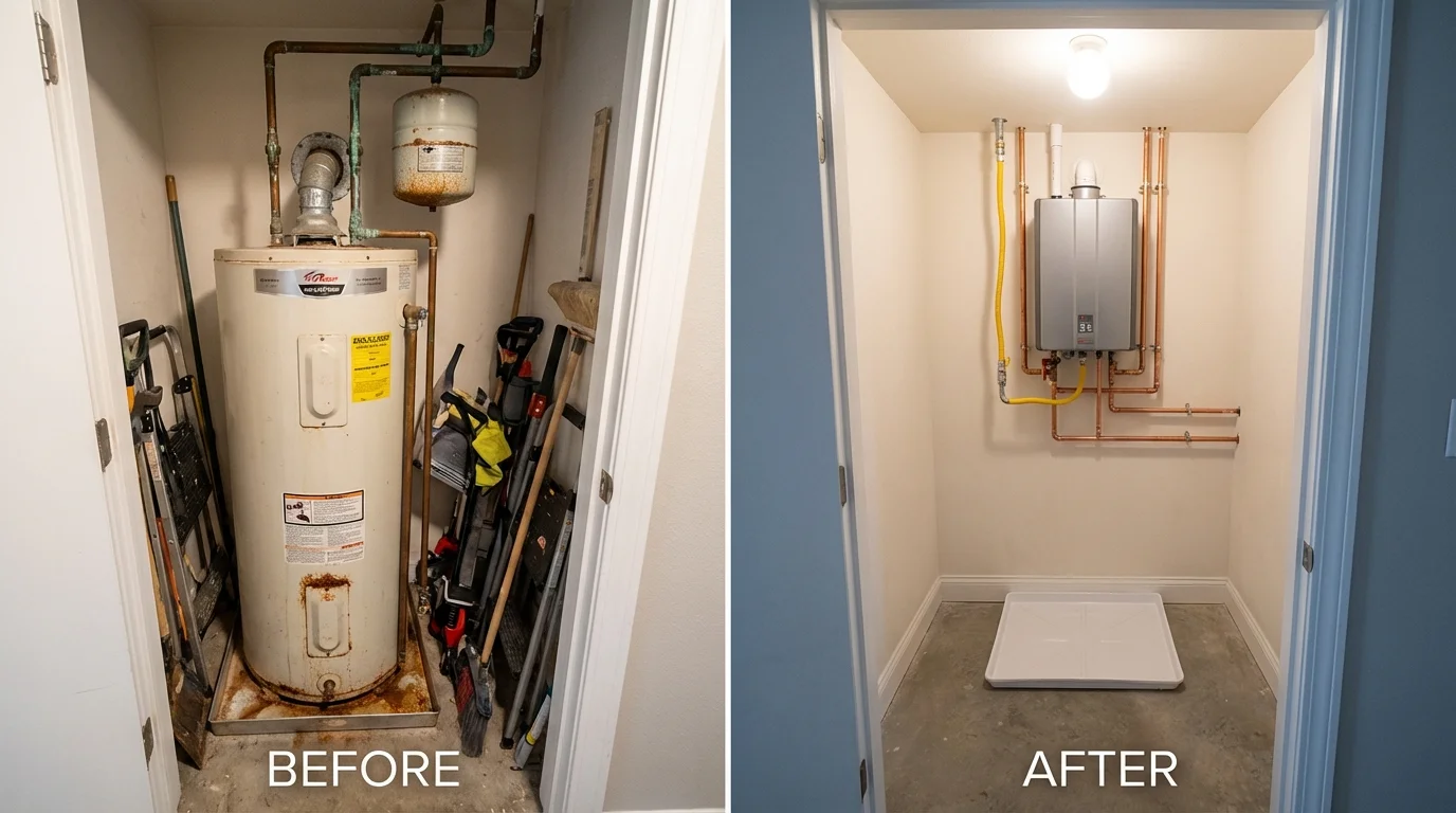 Tank water heater versus wall-mounted tankless unit comparison for Greenville, ME homeowners